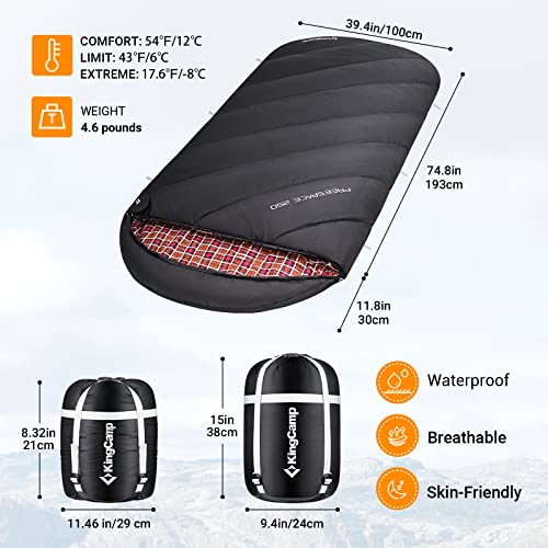 KingCamp Extra Wide Sleeping Bags - Bolsa de Dormir para Adultos XL, Algodón Franela, para Camping 3 Estaciones, Impermeable, Compacta y Ligera miniatura 2