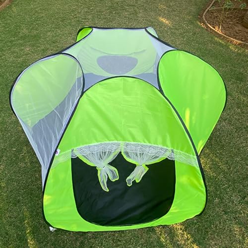 Image of SILVER SHINE Foldable Delightful Patterns Popup Kids Play Tent House for Multi Purpose|PlayTent House for up to 10 YearOld Kids Girls&Boys|Mosquito Net Design Tent for Kids Tent House (Green Star)