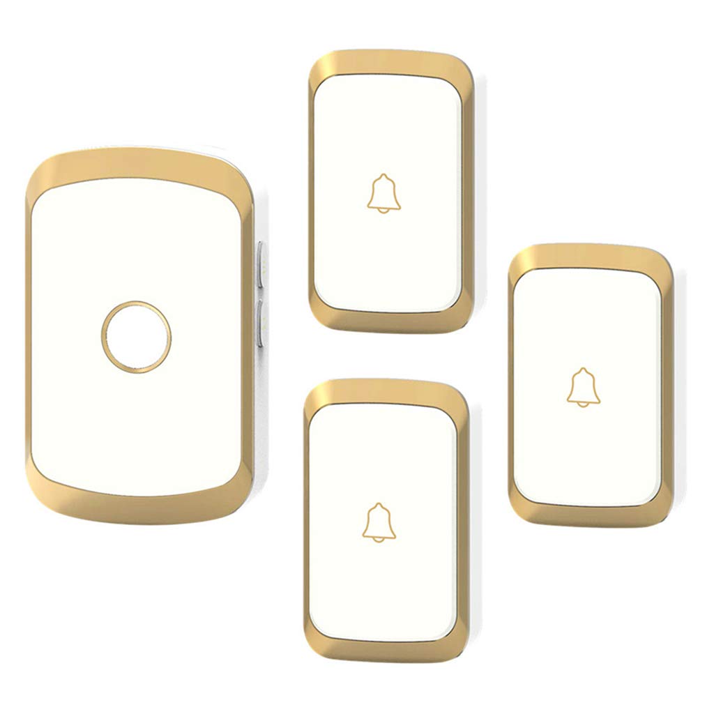 LIUXIUER Wireless Doorbell Waterproof, 4 Volume Levels/300M (984FT) Range Wall Plug-In Cordless Doorbell, 3 Transmitters And 1 Receiver, 36 Volume Ringtones/Intelligent Flashing Light Remind,Gold