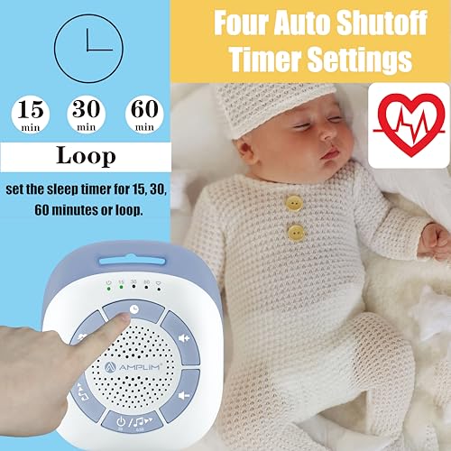 Amplim Baby Sound Machine with Mom’s Heartbeat Recording + 19 White Noise Soothers for Newborns, Infants, Preemies | Portable Colic Relief, Sleep Aid, Nursery Essential for New Moms, Baby Shower - Image 5