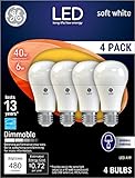 GE LED Light Bulbs, 6 Watt (40 Watt Equivalent) Soft White, Medium Base, Dimmable (4 Pack)
