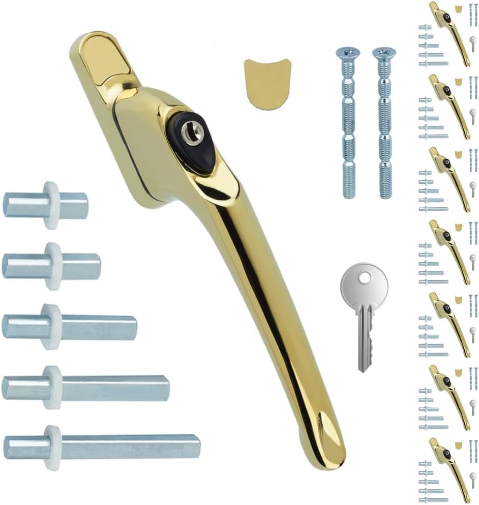 FixRello PVC Window Handles for uPVC Windows - Handle for uPVC Windows and Double Glazing (8, Gold)