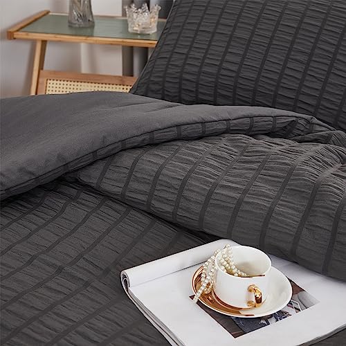 Avelom Dark Grey Comforter Queen Size Set With Sheets - 7 Pieces Bed In A Bag Seersucker Complete Bedding Set, All Season Lightweight Bed Set With Comforter, Sheets, Pillowcases & Shams #TOP7