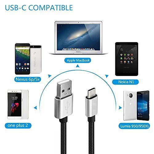 Type C Cable ,6.6 Ft (2m) Braided Cable Reversible Connector for New Macbook 12 Inch, High Speed Charging Cable Power Line for Chromebook Pixel, Nokia N1 Tabletand Other Devices Type C USB