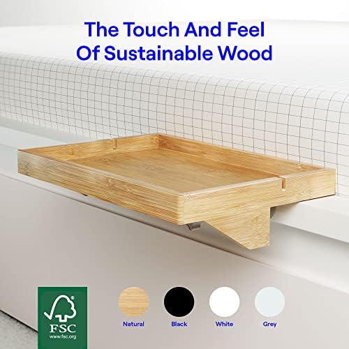 BedShelfie Bedside Shelf for Bed & Bunk Bed Shelf University Essentials Clip-On Bedside Table Nightstand Tray Caddy for Top Bunk Organizer As Seen On Business Insider (Original Size, Natural Bamboo)