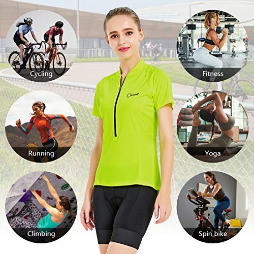 Catena Women's Cycling Jersey Short Sleeve Shirt Running Top Moisture Wicking Workout Sports T-Shirt Yellow #TOP6