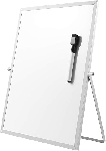 STOBOK Pizarra blanca pequeña de borrado en seco, 14 x 11 pulgadas, mini caballete de pizarra blanca de doble cara con soporte, tablero de