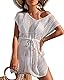 Rayson Damen Strandkleid mit V-Ausschnitt Gestrickte Bikini Cover Up Badeanzug Strandkleid Sommer Strandurlaub Strandponcho(Weiß)