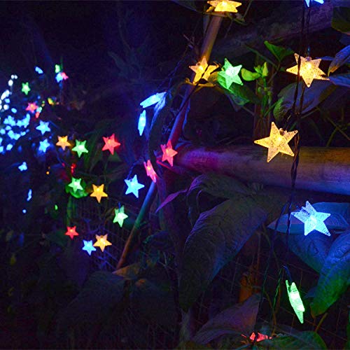 Chasgo Solar Star String Lights, Outdoor Waterproof Multicolor Solar String Lights, 30FT 50 LED Solar Star Lights for Christmas Wedding Party Garden Yard Patio Umbrella Outdoor Tree Decor
