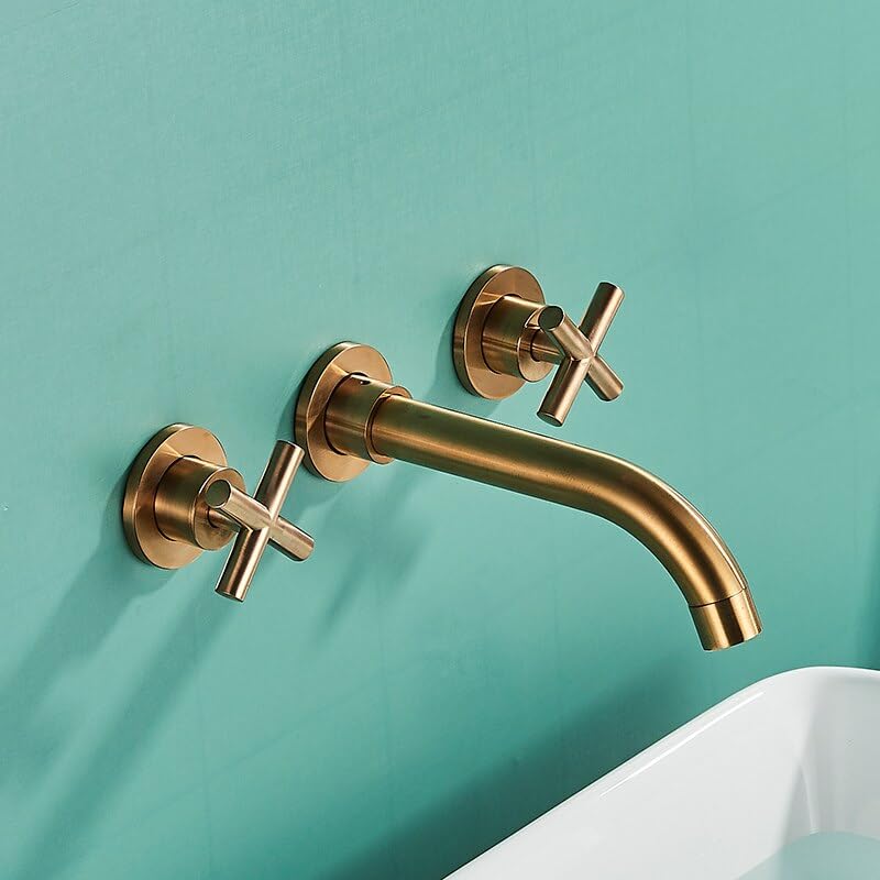 Robinet de lavabo mural or rose brossé mitigeur élégant design épuré