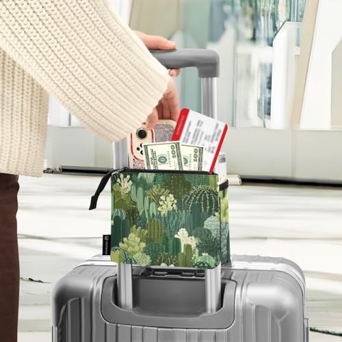 Image of Luggage Cup Holder for Suitcases Free Hands Suitcase Cup Holder Travel Luggage Drink Holder Portable Luggage Cup Caddy Bag Carrier with Handle Green Cacti Plants