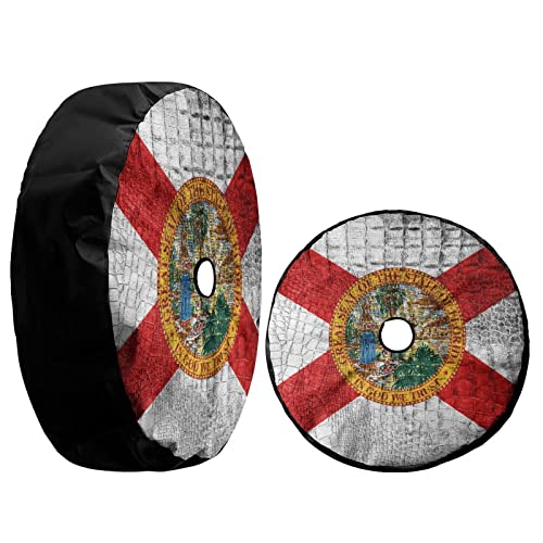 Image of Delerain Spare Tire Cover with Backup Camera Hole Florida Flag Wheel Covers Waterproof Dust-Proof UV Sun Universal Fit for Trailer RV SUV Truck (18 Inch for Diameter 32 inch-34 inch)