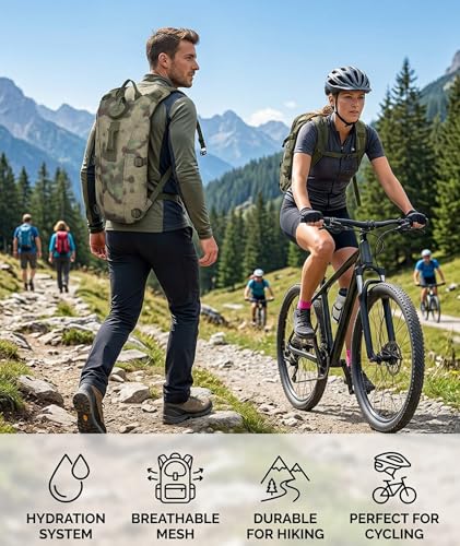 Image of 3L Tactical Hydration Backpack with Pre-Installed Removable Water Bladder, Outdoor Sports Hydration Bag, Ergonomic Lightweight Design for Hiking, Cycling, Outdoor Adventures
