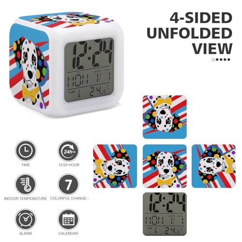 Reloj despertador digital LED para perro con pantalla de temperatura y luces de 7 colores 4