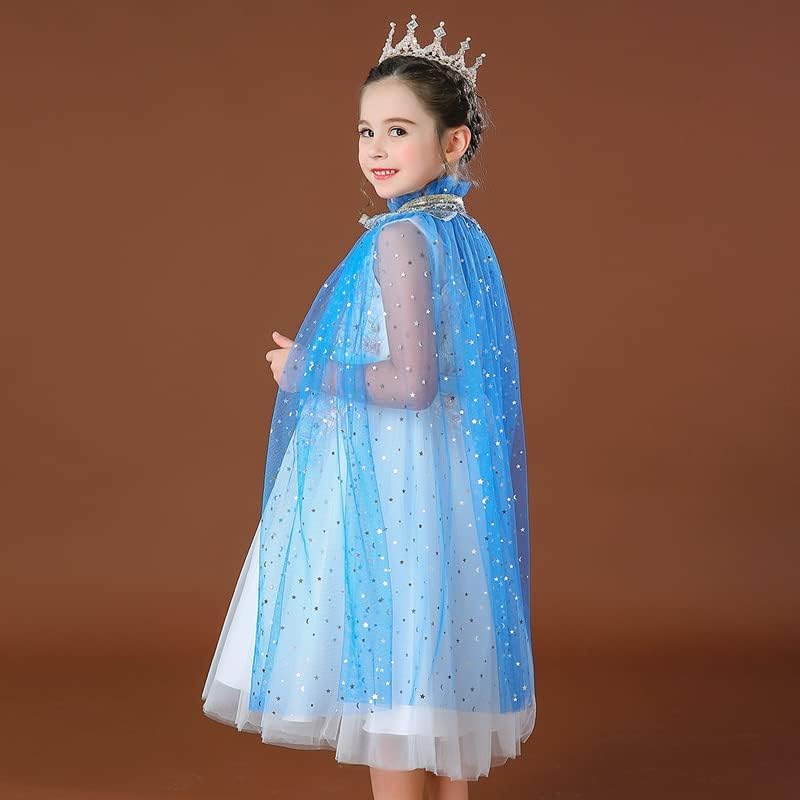 Image of Princess Cape for Girls - Colorful Sequin Cloak with Crown and Wand for Birthday, Halloween, Fancy Dress & Carnival