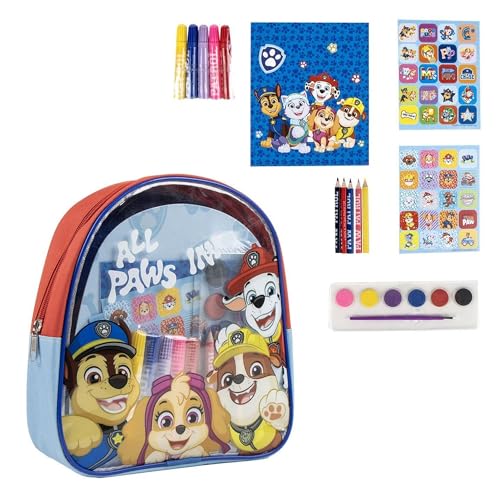 CERDÁ LIFE'S LITTLE MOMENTS Mochila Creativa Patrulla Canina con Pinturas, Lápices, Rotuladores y Pegatinas - Set de Arte Infantil Completo para Niños Fans de Paw Patrol Ideal para Regalo