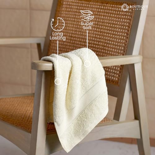 Image of BOUTIQUE LIVING Luxe Loom 100% Cotton 550 GSM Cream Hand Towels - Pack of 2