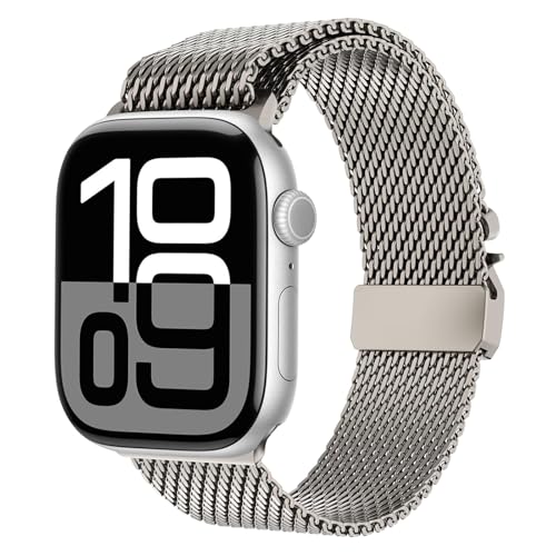 Titan Armband für Apple Watch Ultra 3/2/1 49mm, Neues Design-Verschluss Titan Milanaise Armand für Apple Watch Armband 49mm 46mm 45mm 44mm 42mm(Serie 3 2 1), Series 11/10/9/8/7/6/5/4/3/2/1/SE