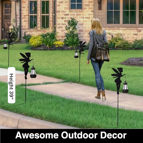 XYRIS Fairy Garden Accessories Lawn Ornaments 1 Pair - Solar Fairy Lights Outdoor Decorations, Metal Garden Stakes Decorative Figurines for Yard Decor, Patio (Type B Warm Lighting)