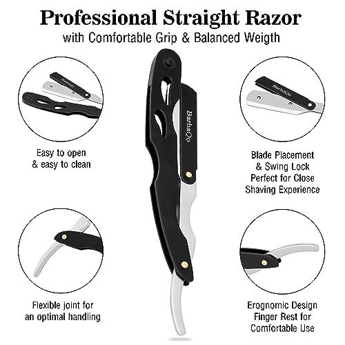 Straight Razor - Straight Razors for Men, BarbaQo Professional Barber Razor with 10 Sinlge Blades, 100% Stainless Steel Straight Razor for Close Shaving - Image 6