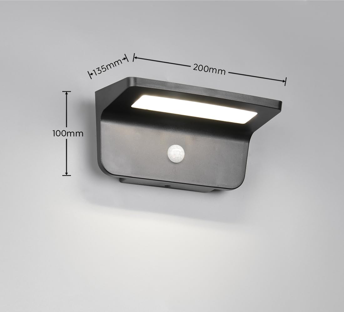 Reality Leuchten LED Applique murale solaire d’extérieur ATICO R24696132, Plastique Noir mat, 8 Watt LED, Hybride Solaire/Batterie, Capteur crépusculaire, Capteur de mouvement