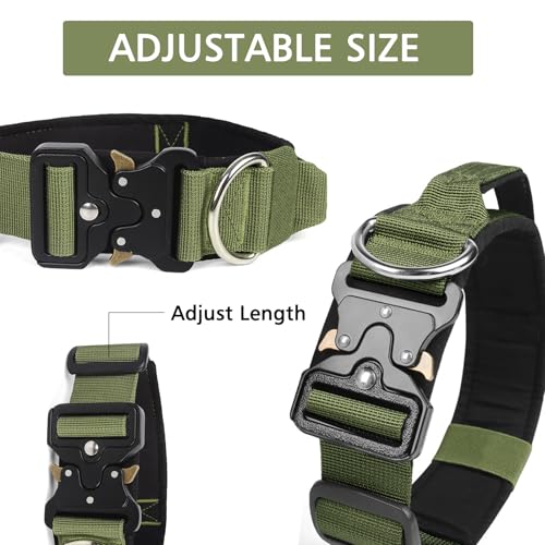 Ledeak Taktisches Hundehalsband mit Griff, Verstellbares Anti Zieh Breites Hunde Halsband Gepolstert, Dog Collar mit Metallschnalle erziehungshalsband für Hunde (Armeegrün, XL)
