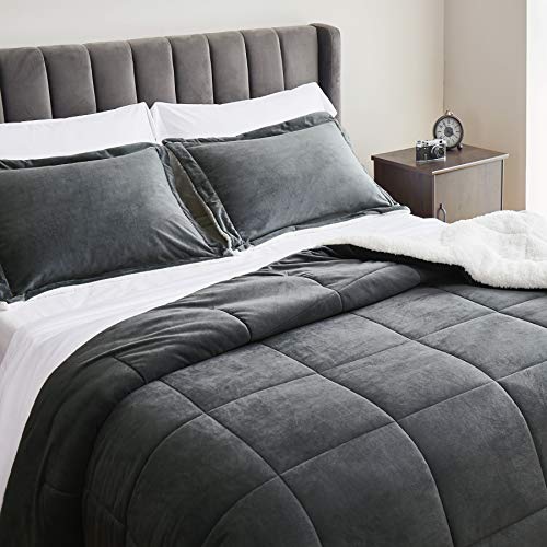 Bedsure Queen Comforter Set, Sherpa Comforters Queen Size, Grey Comforter Queen Set 1 Gray
