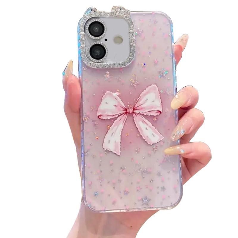 Image of mobistyle Designed for iPhone 16 Plus,Cute Sparkling Bow Pattern Camera Protection Back Cover Case for Women Girls | iPhone 16 Plus,Pink |