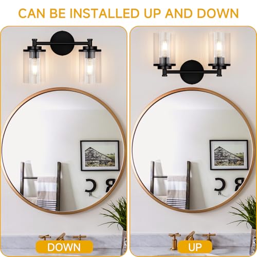 Image of Bathroom Light Fixtures Black Vanity Lights 2-Light Bathroom Vanity Light 14 Inches Vanity Lighting for Bathroom Wall Lamp for Mirror Farmhouse Vanity Lighting Fixtures for Hallway Wall