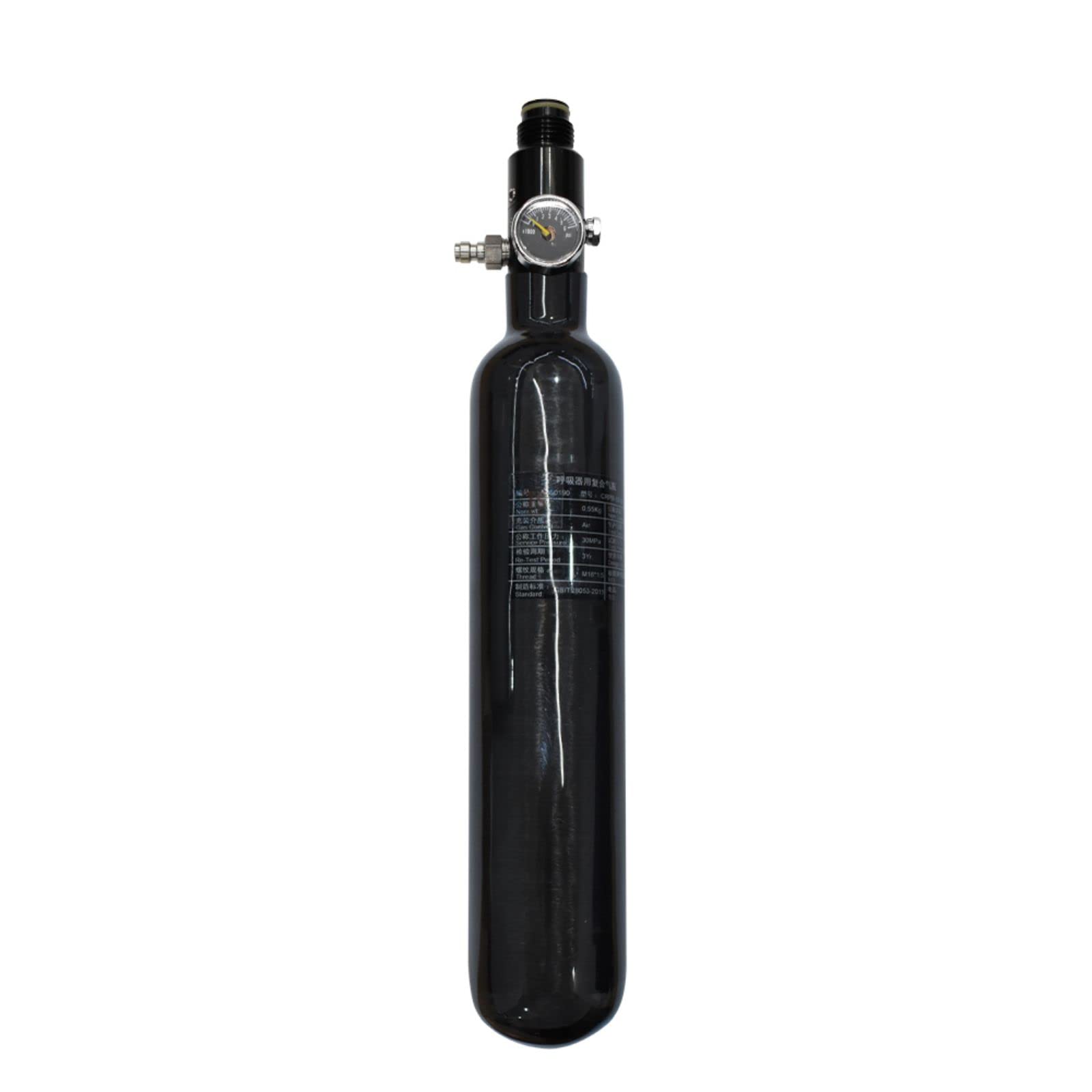 TUXING Serbatoio in fibra di carbonio 0,5L, 4500Psi PCP HPA Serbatoio Aria Cilindro Composito con valvola di regolazione Manometro Pressione di uscita 2200Psi