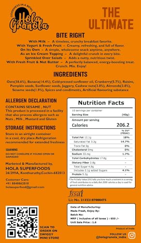 Image of HOLA GRANOLA Classic & Ultimate Granola | Breakfast Cereal | Combo Pack with Oats Nuts Seeds Jaggery Cold Pressed Oil Baked Granola Mix for Cereal Bowl Topping Snack and Yogurt Mix - 400gm X 2