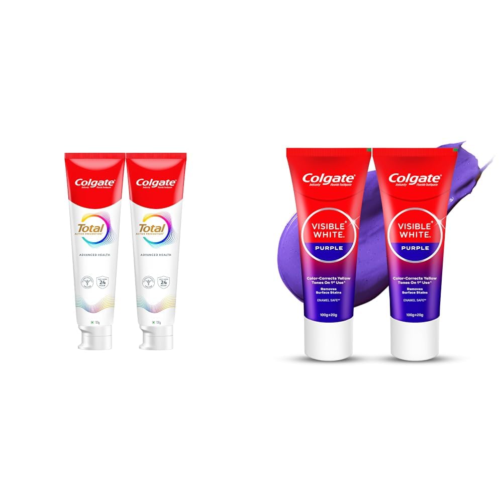 Colgate Total 300gm (2 x 150gm) Advanced Health Anti-Germ Toothpaste with Toothbrush, Tooth Paste with 12-Hour Anti-Germ & Enamel Protection, Whole Mouth Health (Combo Pack Offer) & Visible White-picture-26