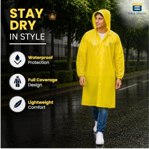Image of Reusable EVA Hooded Raincoat| Transparent Waterproof Rain Wear for Men & Women | Elastic Full Sleeves | Front Button Design | Knee Length Free size