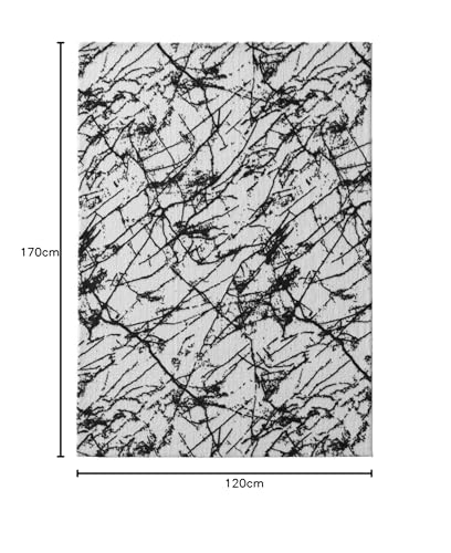 Taracarpet Badematte Badteppich für das Badezimmer waschbar in der Waschmachine Blitz Marmor Abstrakt Muster weiß-schwarz 120x170 cm – Bild 3