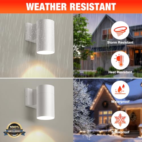 Image of QQCherry Modern Outdoor Wall Light - Aluminum Outdoor Porch Sconce for House, Patio, Garage, Doorway & Entryway - Stylish Waterproof Exterior Lighting for Outside(White,E26)