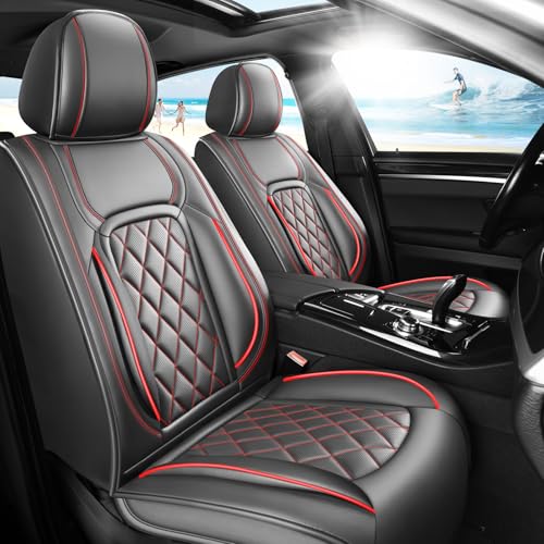 KIBIJI Fit HRV Car Seat Covers Compatible with Honda HRV 2016-2025 2026, Premium Leather Breathable, Wear Resistant, Airbag Compatible, All-Weather Protection & Full Coverage, Full Set Red Line Black