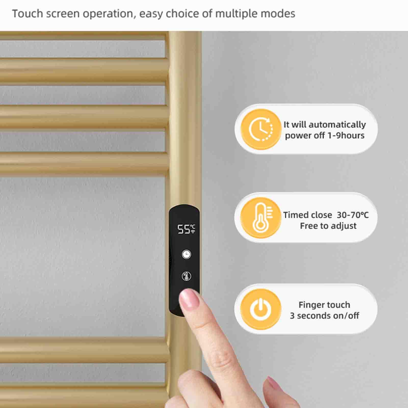 Toallero eléctrico calefactable, Moderno toallero eléctrico Dorado con Temporizador, de Acero al Carbono, de Montaje en Pared, ahorrador de energía para baños., Gold-220V Right Line