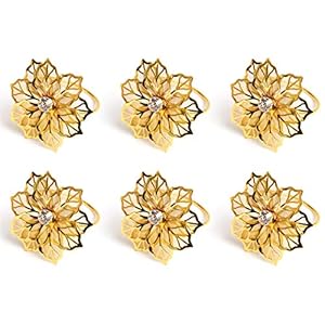 Keleily Bloom servethouders 6 stuks servetgesp gouden servethouders holle bloemen ontwerp servetringen voor Kerstmis, bruiloft, banket, hotel, restaurant, eettafel decoratie gunst