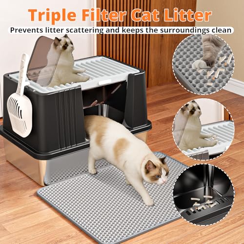 Caja de arena para gato XXL de acero inoxidable con tapa miniatura 5