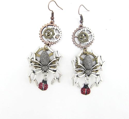 Vista 5 de Regalos para amantes del terror, accesorios de terror, aretes colgantes de araña de mariquita, joyería gótica para fanáticos de películas de terror