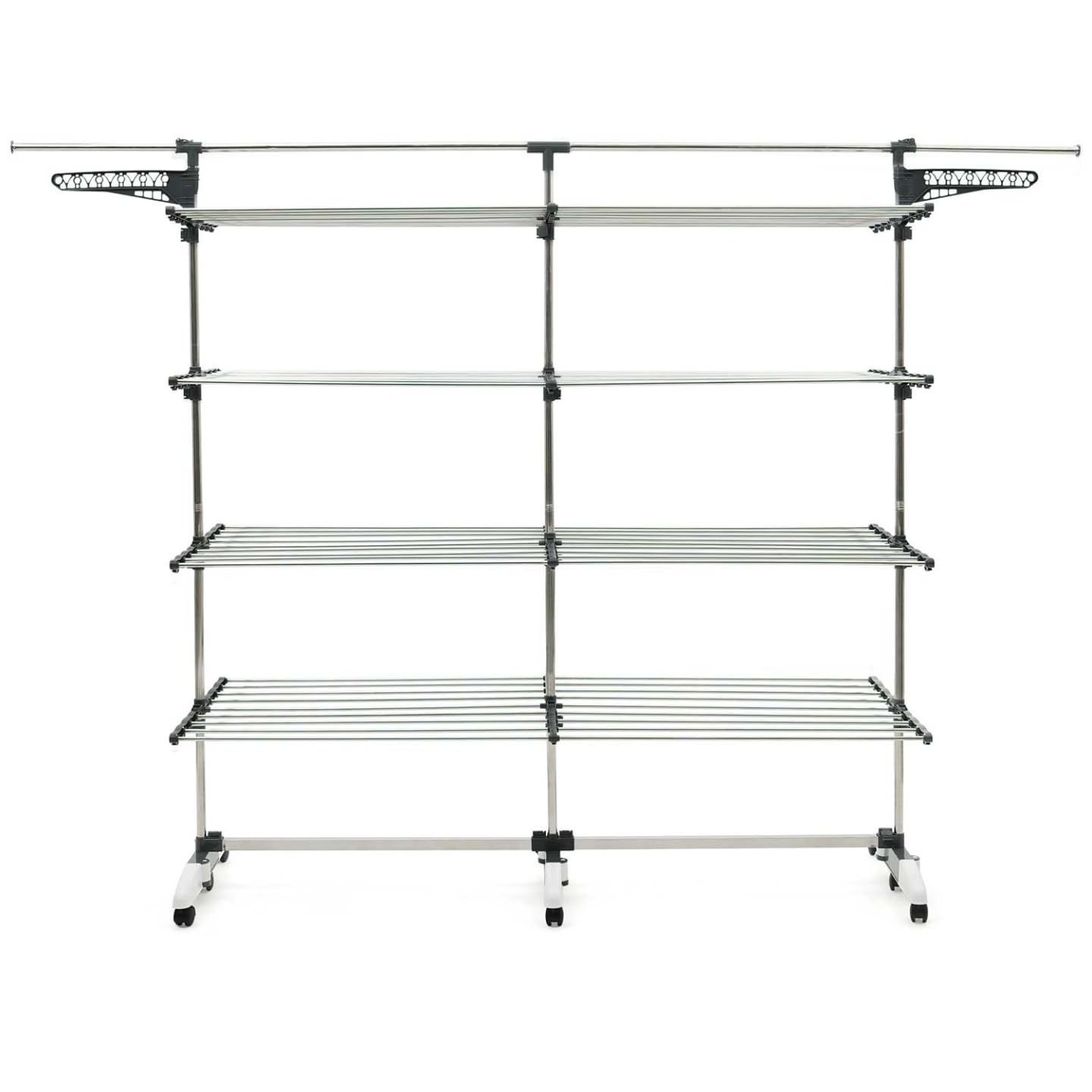 IDMarket - 60 M SUPRA XXL grigio/bianco Asciugatrice a 4 livelli + barra telescopica
