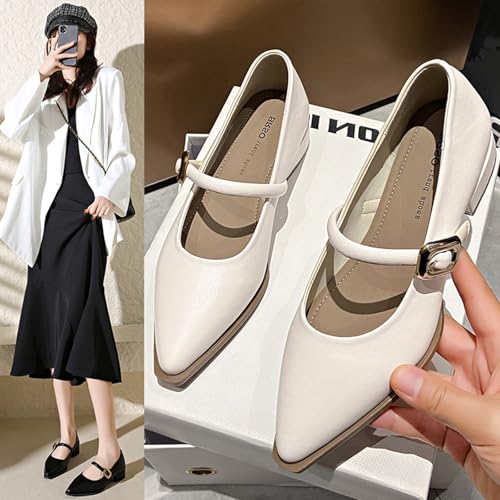 Women's Leather Pointed Toe Low Heel Mary Jane Shoes with Adjust Metal Buckle Comfortable Slip-On Dress Shoes for Office Party Walking Formal2