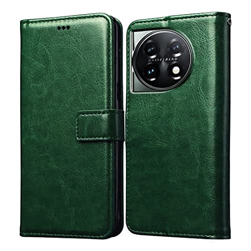 Image of Flip Cover Back Case for OnePlus 11 5G / 11R 5G | Premium Leather Finish | Inbuilt Pockets & Stand | Flip Cover Back Case for OnePlus 11 5G / 11R 5G (Green)