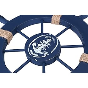 Rienar Nautical Beach Wooden Boat Ship Steering Wheel Fishing Net Shell Home Wall Decor (Deep Blue) 51srtWUSdLL. SS280