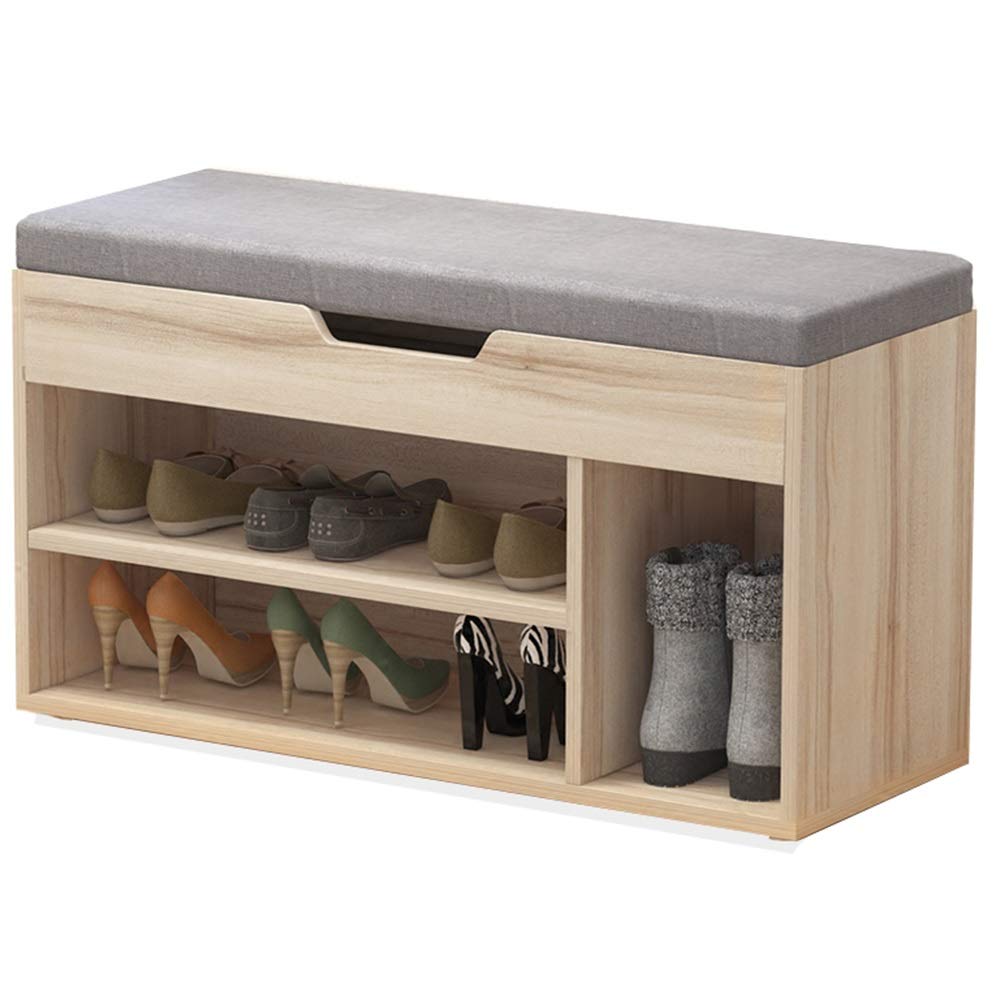 Zapatero con cojín de Tela, multifunción, Marco de Madera Maciza, Taburete para Cambiar Zapatos, Entrada, Pasillo, 60/80 cm (tamaño: 60 x 30 x 43 cm)