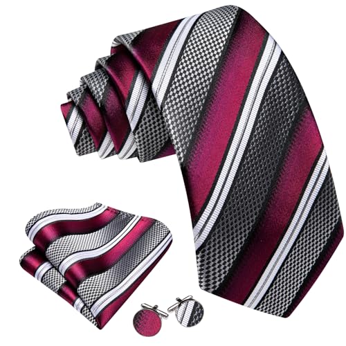 Image of Barry.Wang Mens Tie Set Plaid Check Neckties Formal Business Wedding Luxury Pocket Square Cufflinks