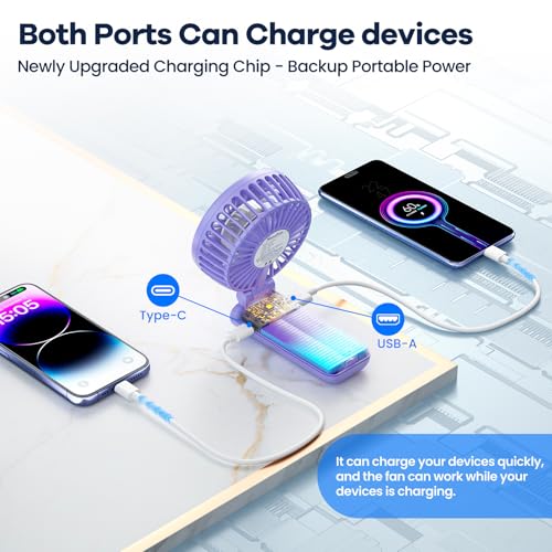 HandFan Upgraded Handheld Fan, 5 Speeds Strong Airflow Hand Fan [Max 27 Working Hours], 180° Foldable Compact Design Personal Fan Handheld with Portable Power for Travel/Disney/Concerts/Women (Purple) - Image 2