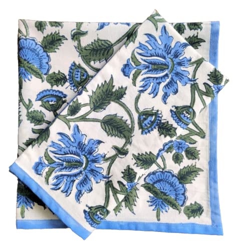 ATOSII Taj 100% Cotton Fall Cloth Designer Dinner Napkins, Handblock Print, Washable Durable Linen for Everyday Use Wedding Parties Outdoors Christmas Thanksgiving I 20 X 20 Inches I Set of 4