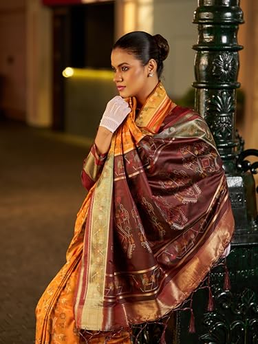 Image of SWORNOF Women's kanjivaram banarasi silk saree Zari Woven for festival Wedding silk with rich pallu Design sarees for women with Unstitched blouse piece