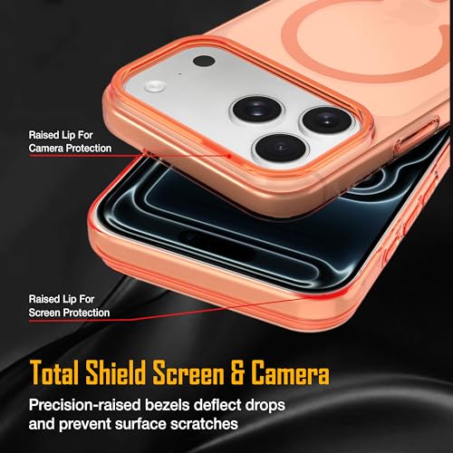 Image of amazon basics Back Case for iPhone 17 Pro | Slim Lifetime Anti-Yellow Crystal-Clear Cover with Elevated Camera Protection & MagSafe Compatibility | Premium German Polycarbonate | Shockproof | Orange
